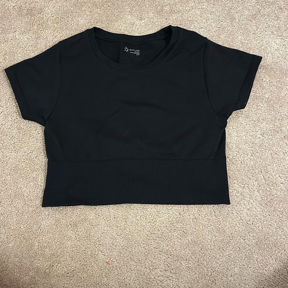 Offline by Aerie Black Short Sleeve Crop Top | Size S